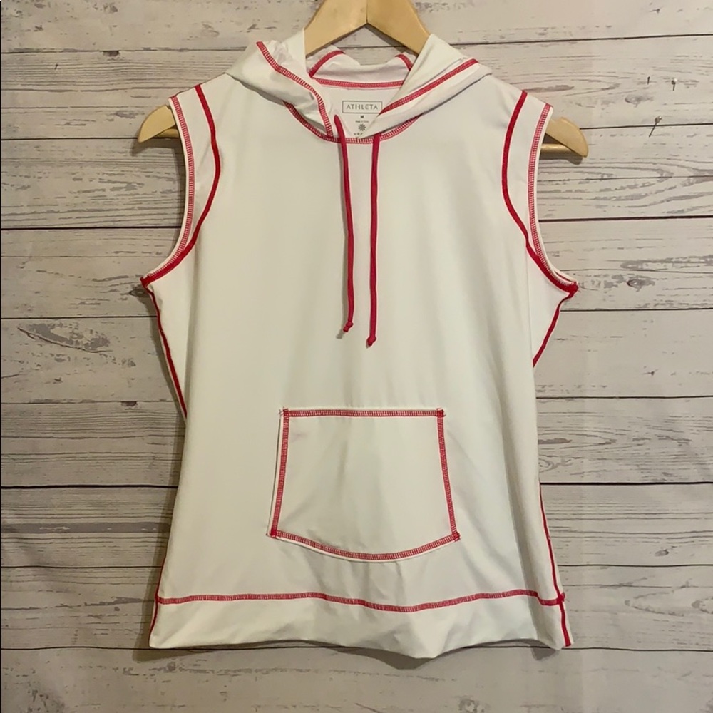 Athleta White Hooded Sleeveless Front Pocket Top M - Picture 1 of 10